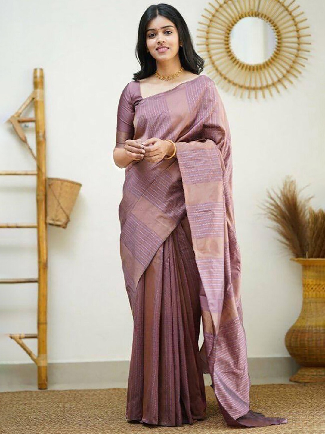 

KALINI Silk Blend Kanjeevaram Saree, Brown