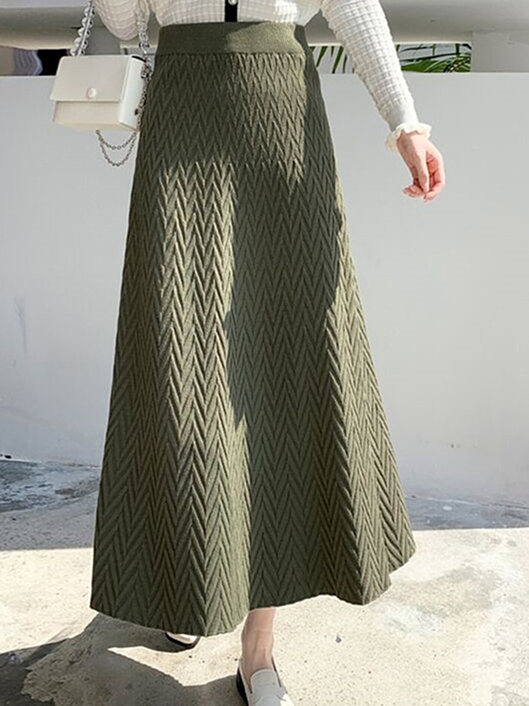 

LULU & SKY Self Design Knitted Midi Skirt, Green