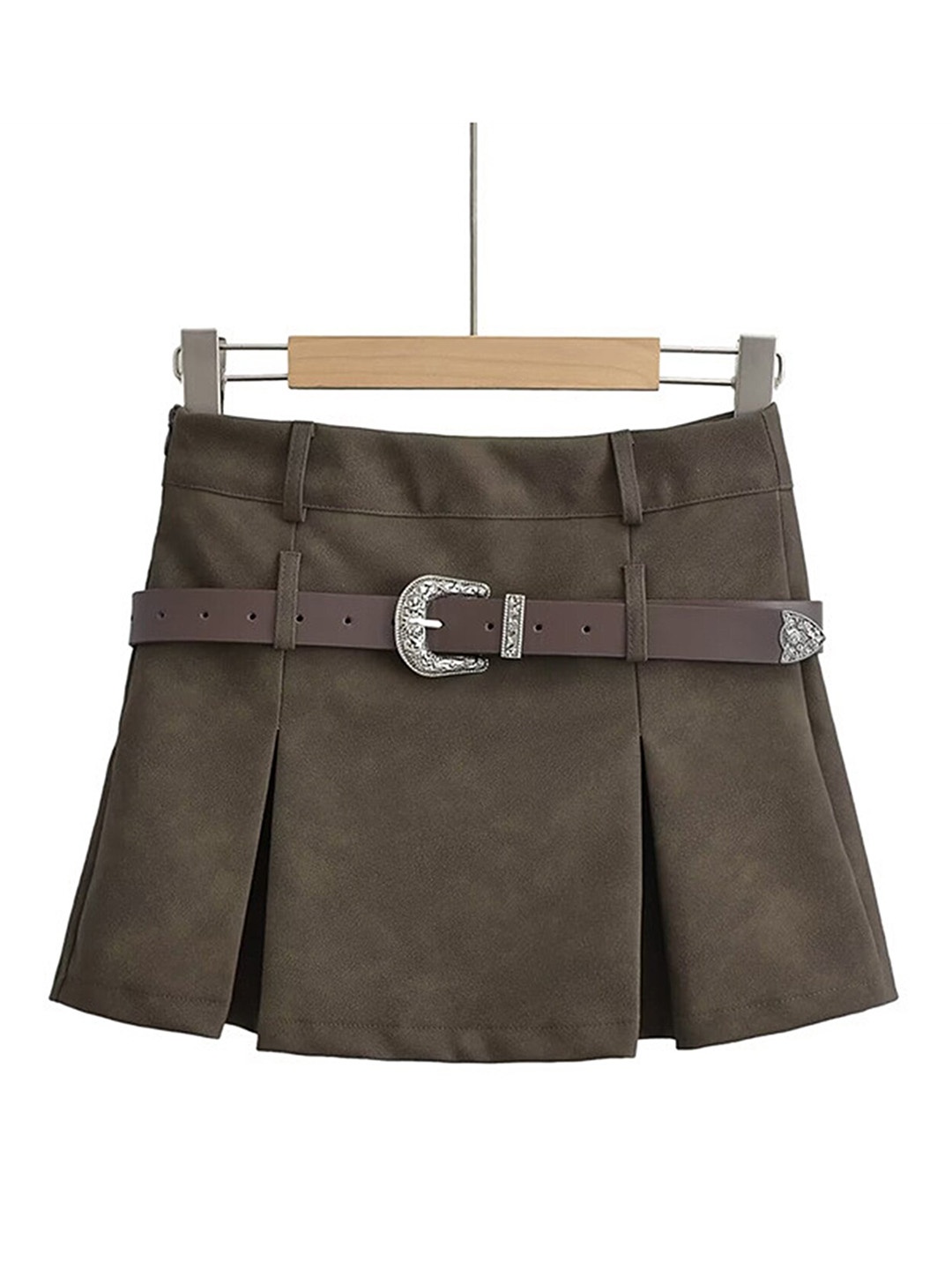 

LULU & SKY Pleated Flared Mini Skirt With Belt, Olive
