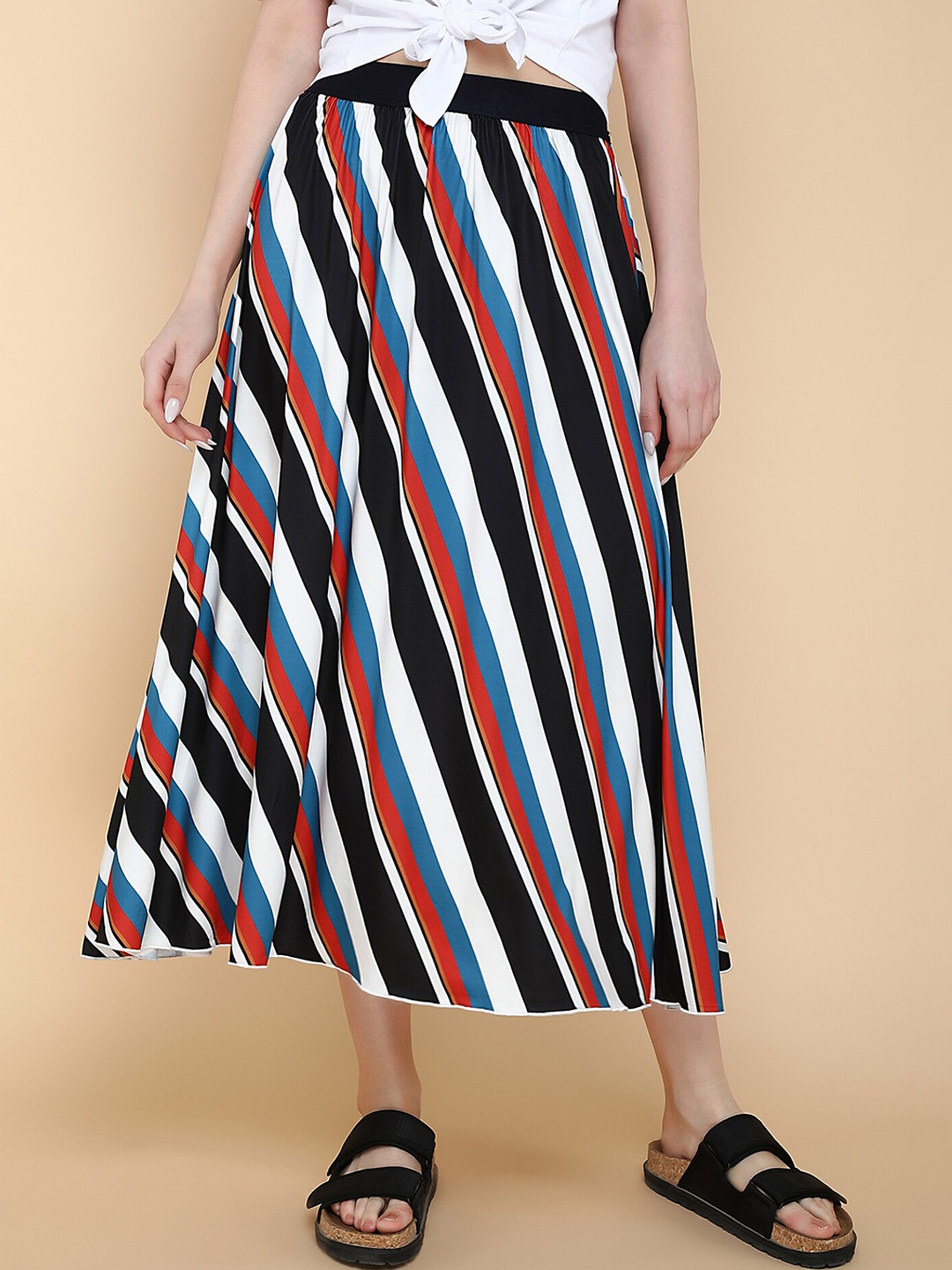 

LULU & SKY Striped Flared Midi Skirt, Black