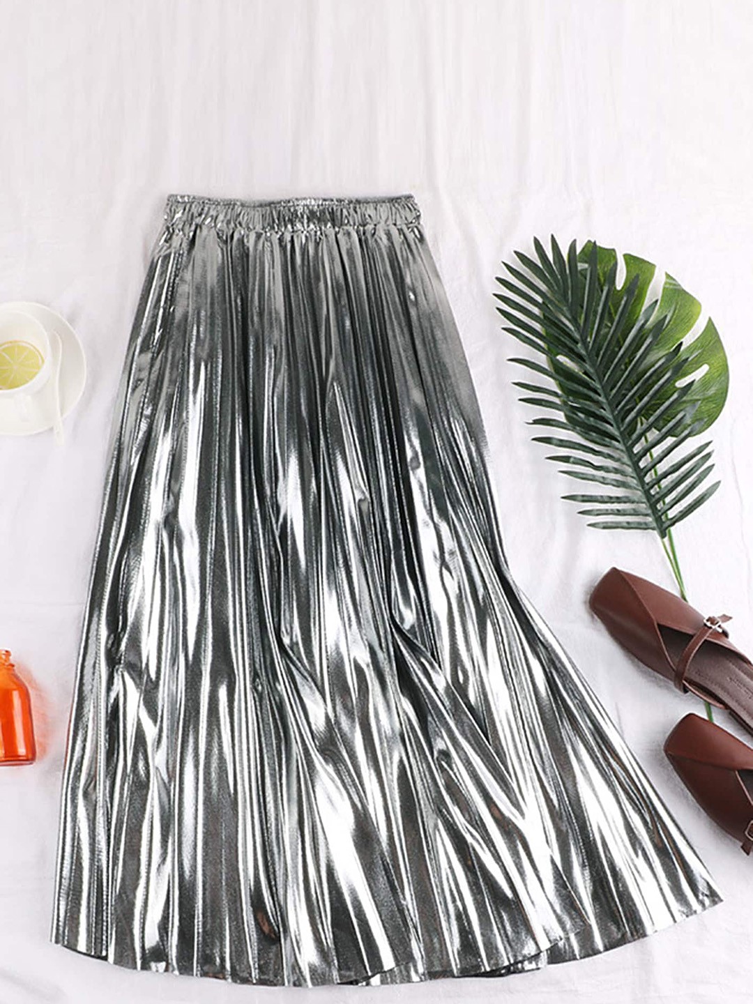 

LULU & SKY Pleated A-Line Midi Skirt, Silver