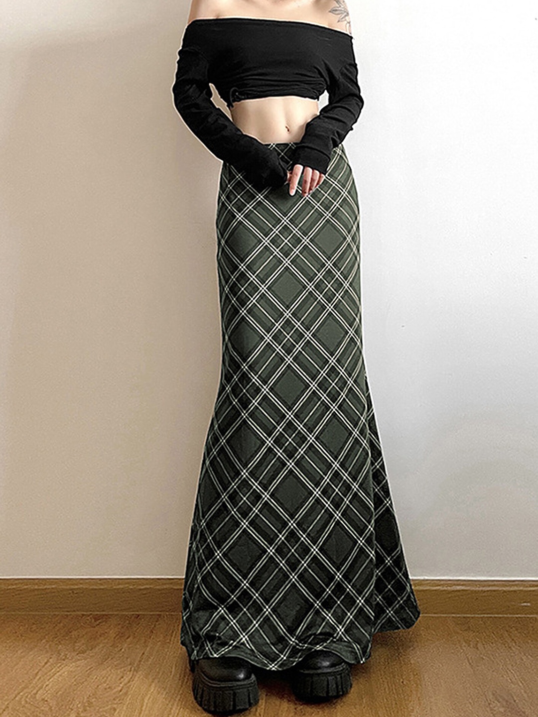 

LULU & SKY Checked Pencil Maxi Skirt, Green