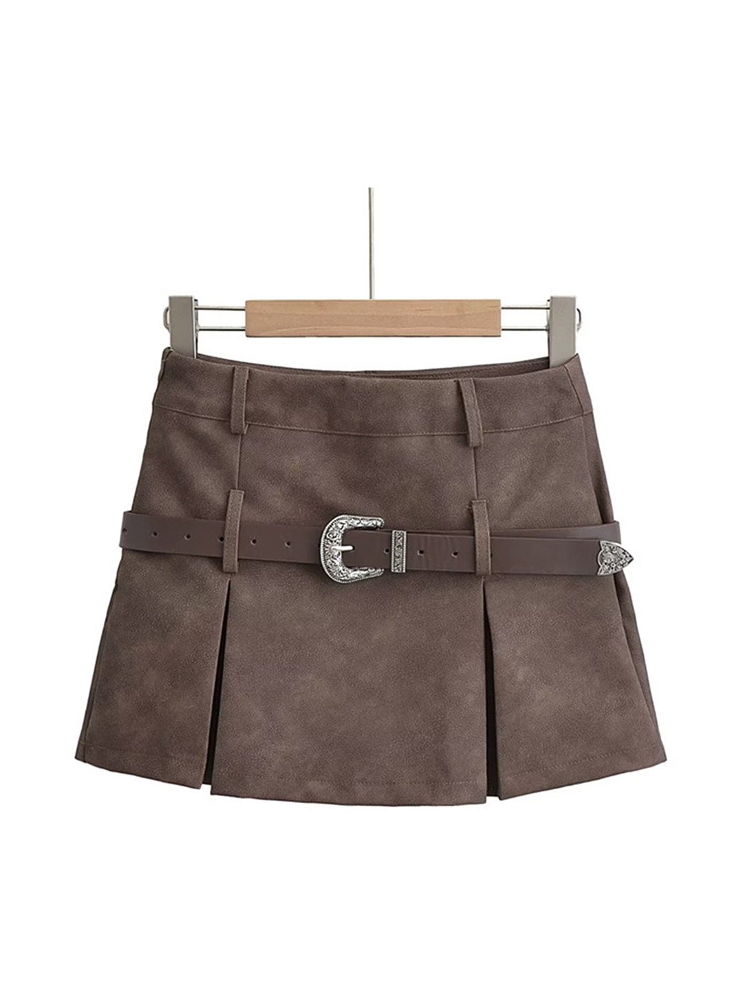

LULU & SKY High Waisted A-Line Mini Skirt, Brown