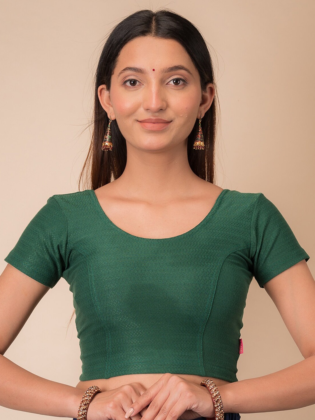 

Bindigasm's Advi Self Design Cotton Stretchable Saree Blouse, Green