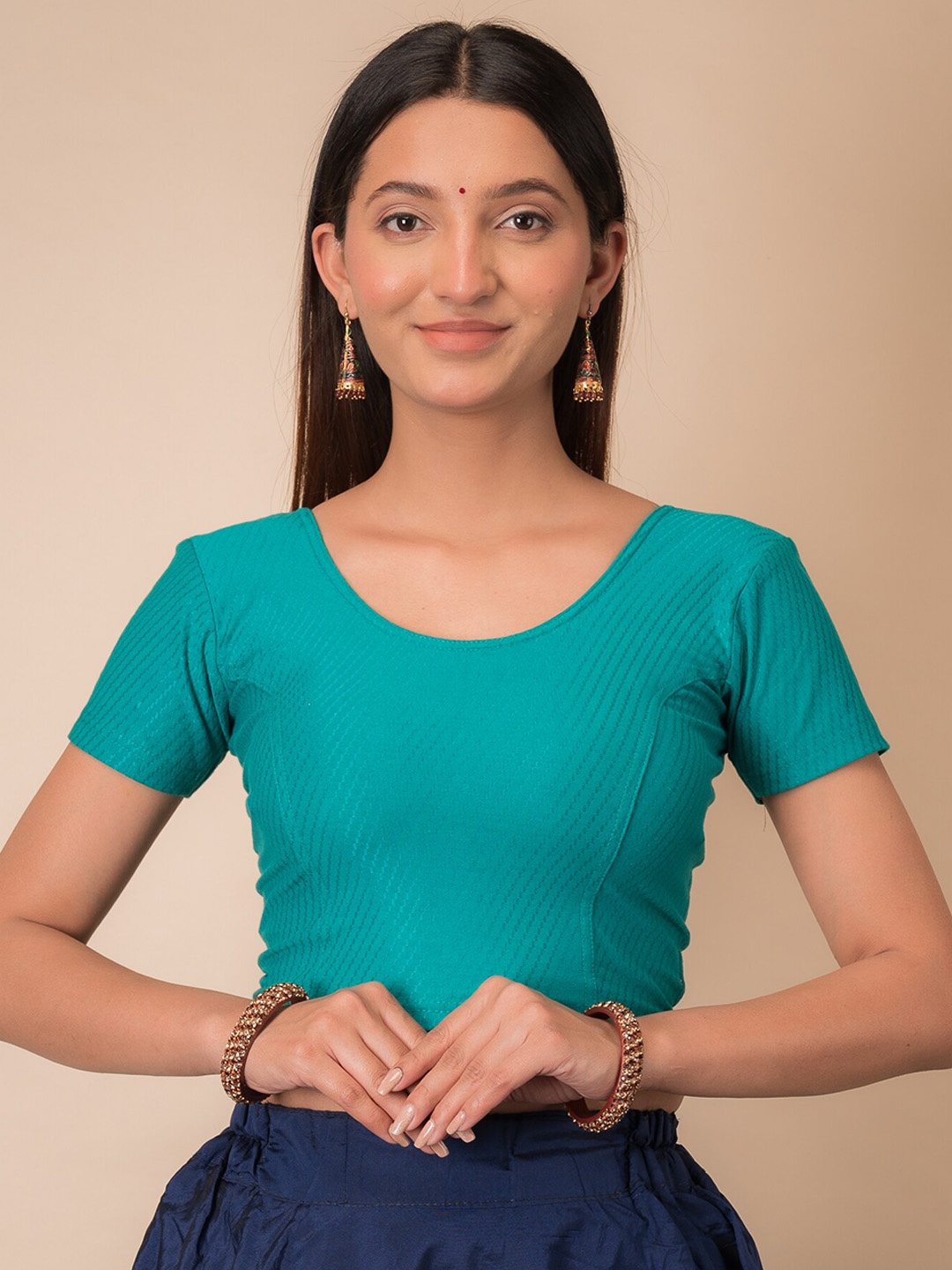 

Bindigasm's Advi Self Design Cotton Stretchable Saree Blouse, Green