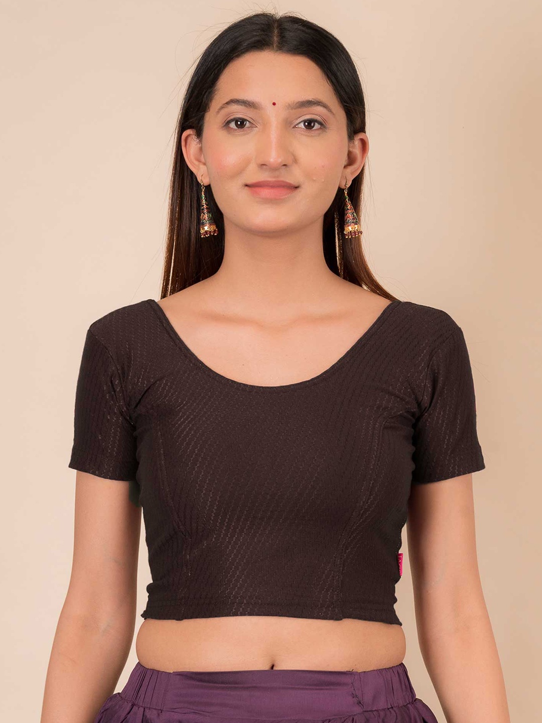 

Bindigasm's Advi Self Design Cotton Stretchable Saree Blouse, Coffee brown