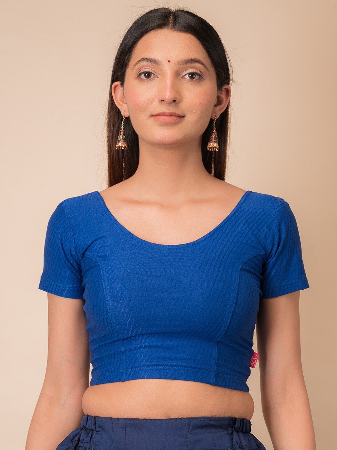 

Bindigasm's Advi Self Design Cotton Stretchable Saree Blouse, Blue