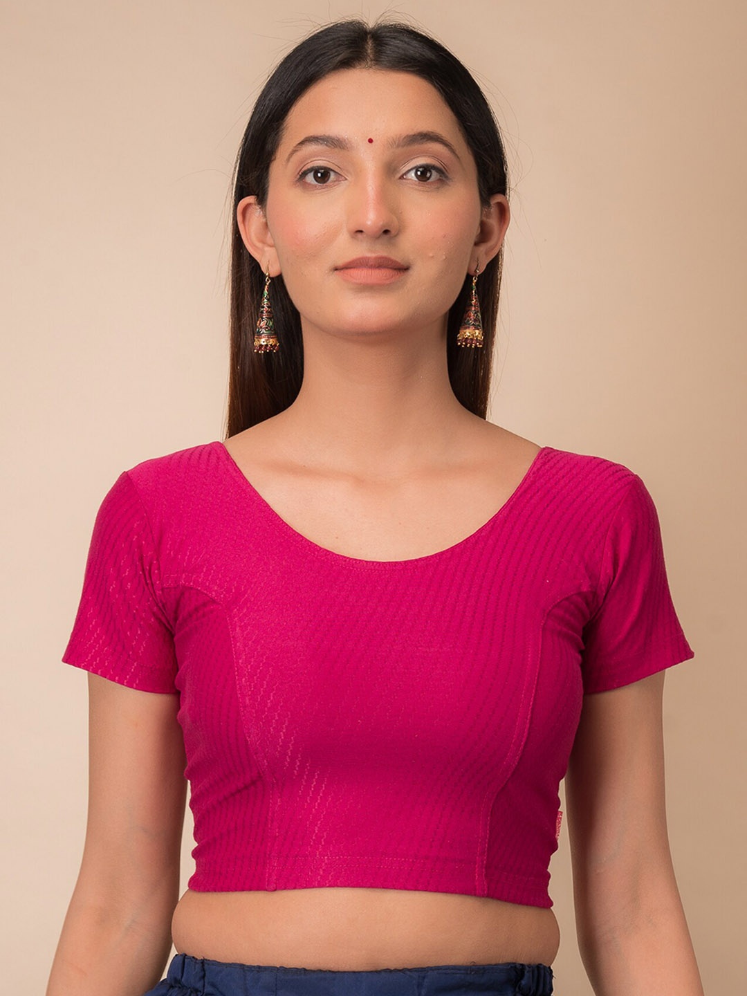 

Bindigasm's Advi Self Design Cotton Stretchable Saree Blouse, Pink