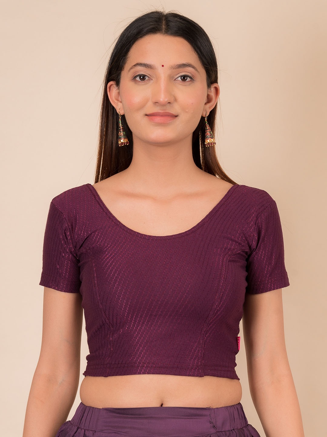 

Bindigasm's Advi Self Design Cotton Stretchable Saree Blouse, Purple
