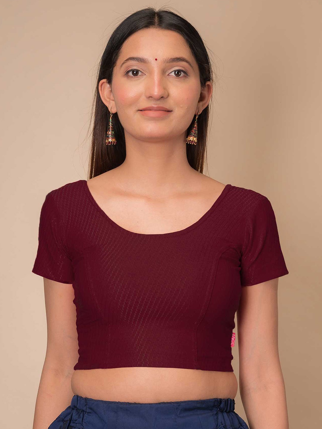 

Bindigasm's Advi Self Design Cotton Stretchable Saree Blouse, Maroon