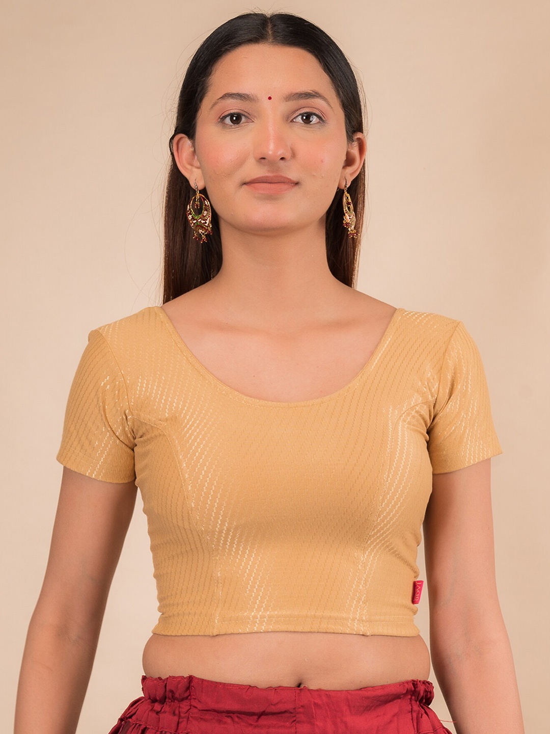 

Bindigasm's Advi Self Design Cotton Stretchable Saree Blouse, Beige