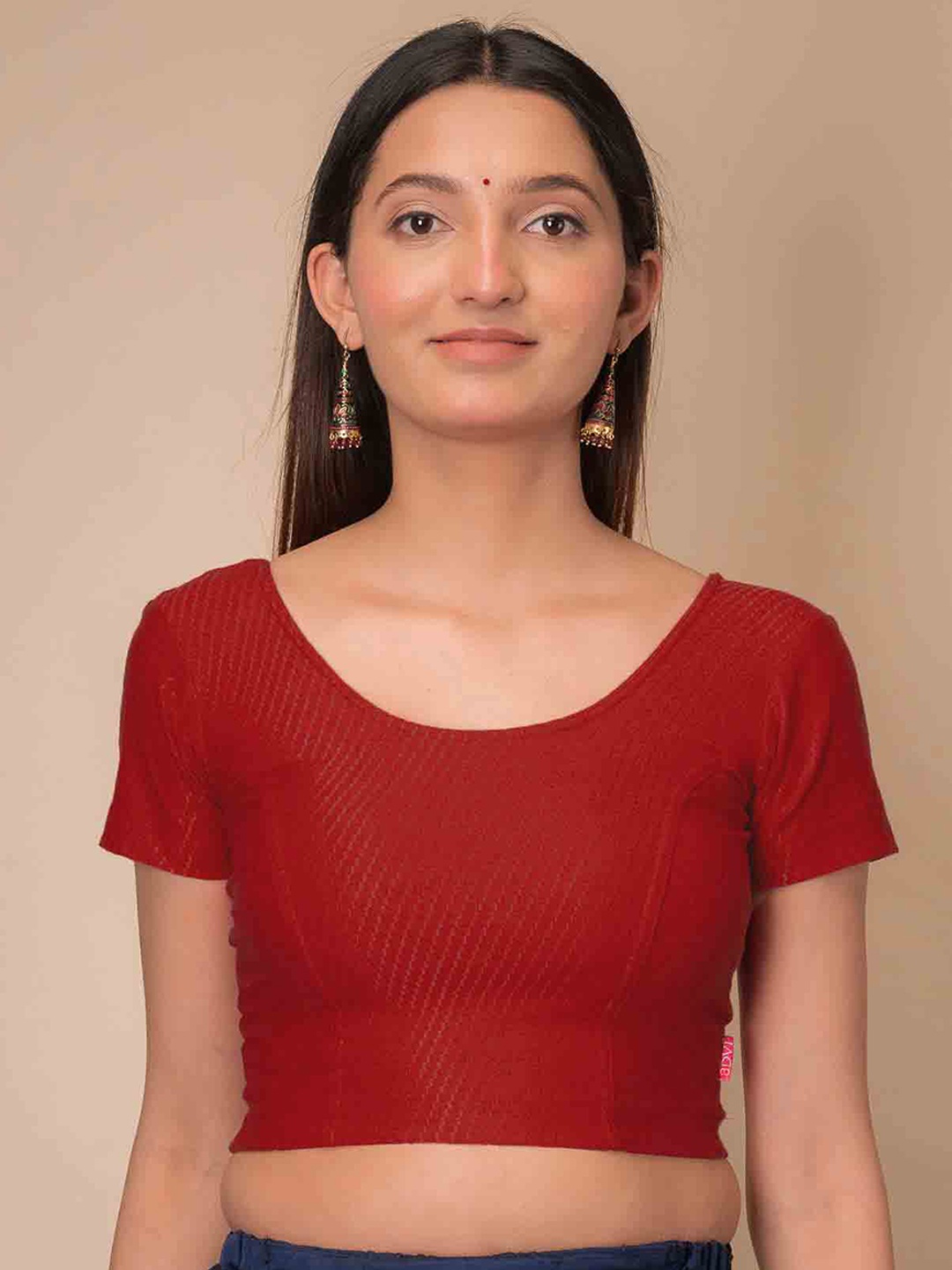 

Bindigasm's Advi Self-Design Cotton Saree Blouse, Red