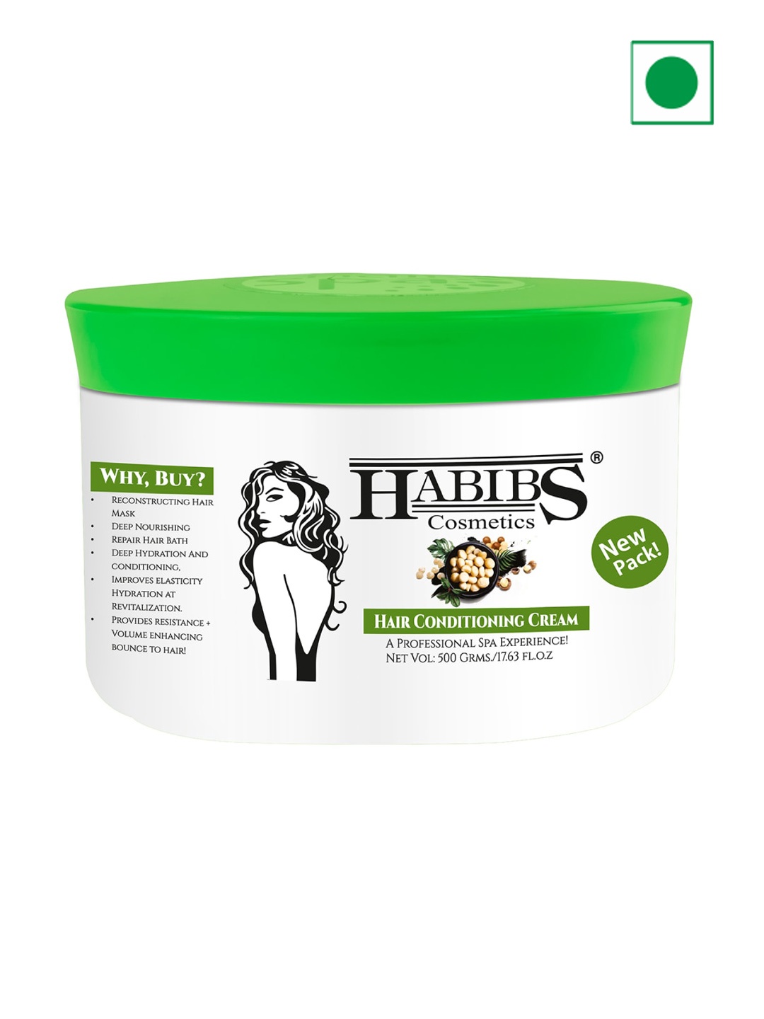 

HABIBS Hair Conditioning Cream with Vitamin E & Castor Oil - 500 g, Green