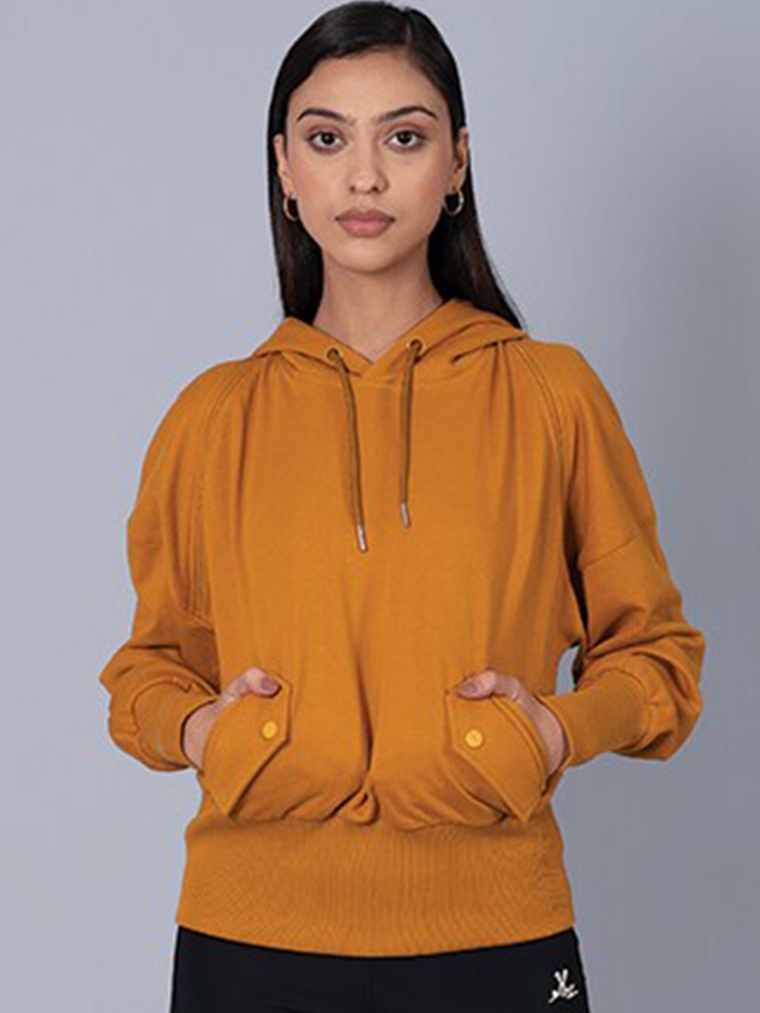 

Muvazo Hooded Zip Opening Cotton Fleece Pullover Sweatshirt, Mustard