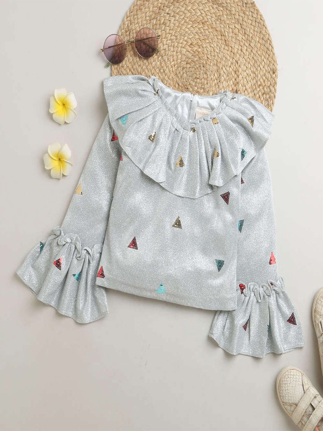 

Tiny Girl Embellished Bell Sleeve Top, Silver