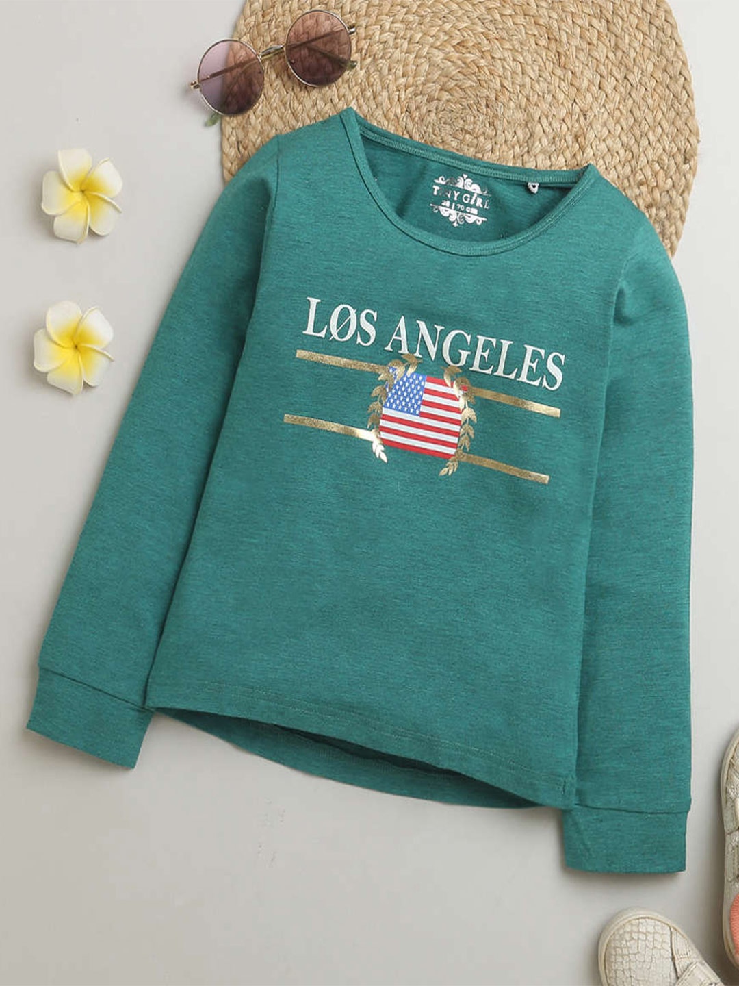 

Tiny Girl Typography Printed Round Neck Top, Green