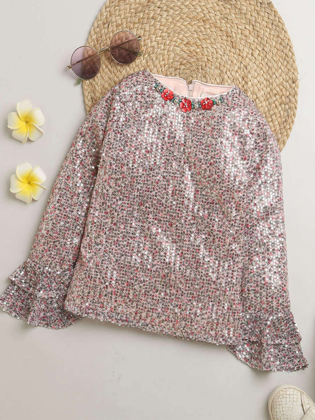

Tiny Girl Embellished Bell Sleeve Top, Brown