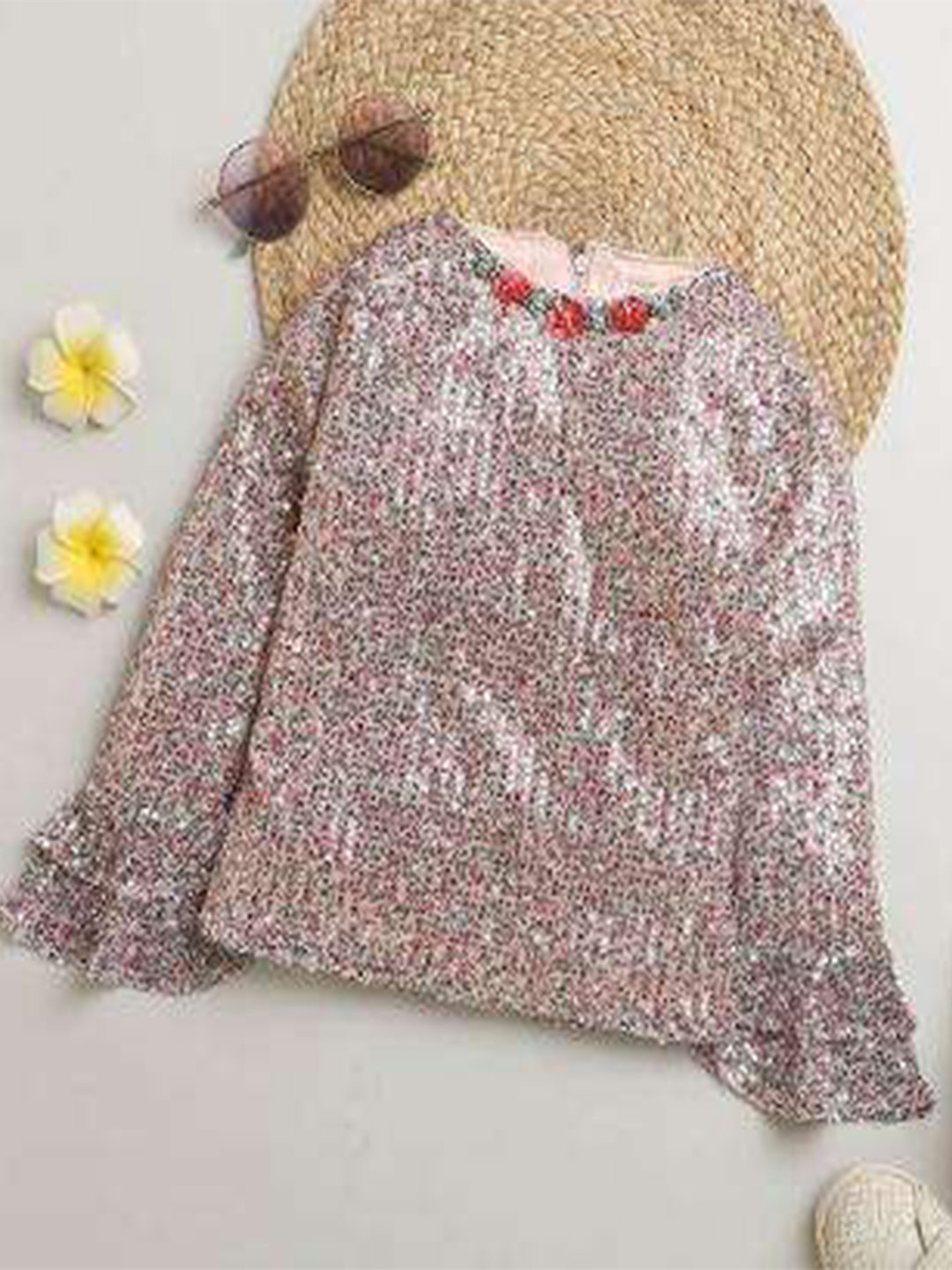 

Tiny Girl Embellished Bell Sleeve Top, Pink