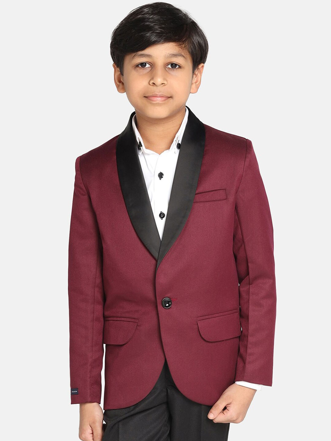 

TAHVO Boys Shawl Collar Slim Fit Tuxedo Blazer, Maroon