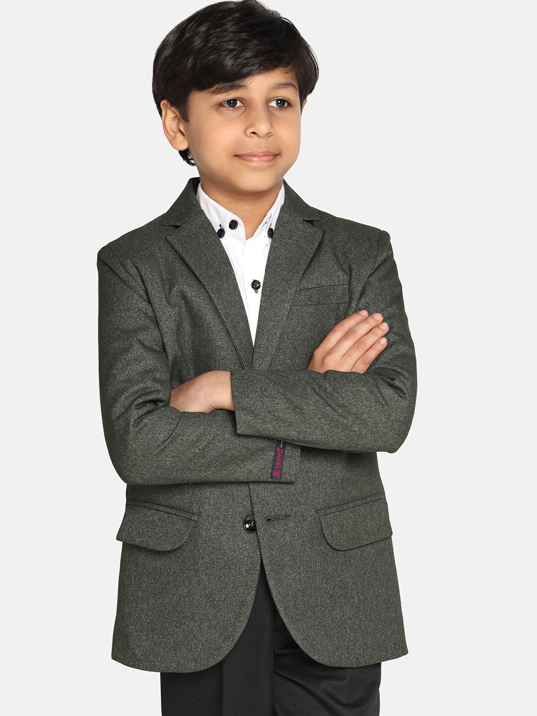 

TAHVO Boys Notched Lapel Collar Slim Fit Single Breasted Blazer, Green