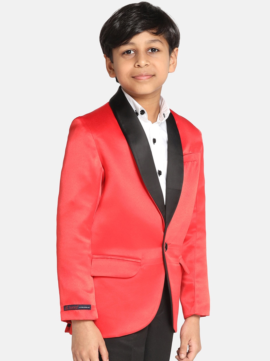 

TAHVO Boys Slim Fit Single Breasted Tuxedo Satin Blazer, Red