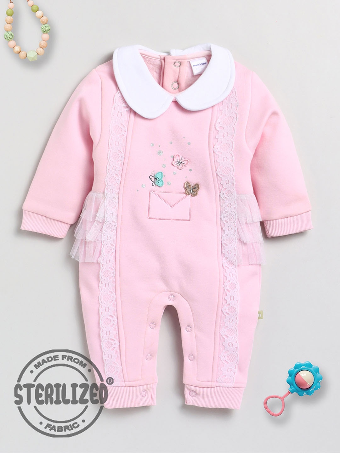 

Moms Love Infants Girls Peter Pan Collar Pure Cotton Rompers, Pink