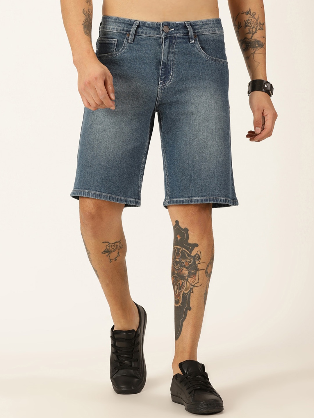 

HERE&NOW Men Blue Slim Fit Mid-Rise Denim Shorts