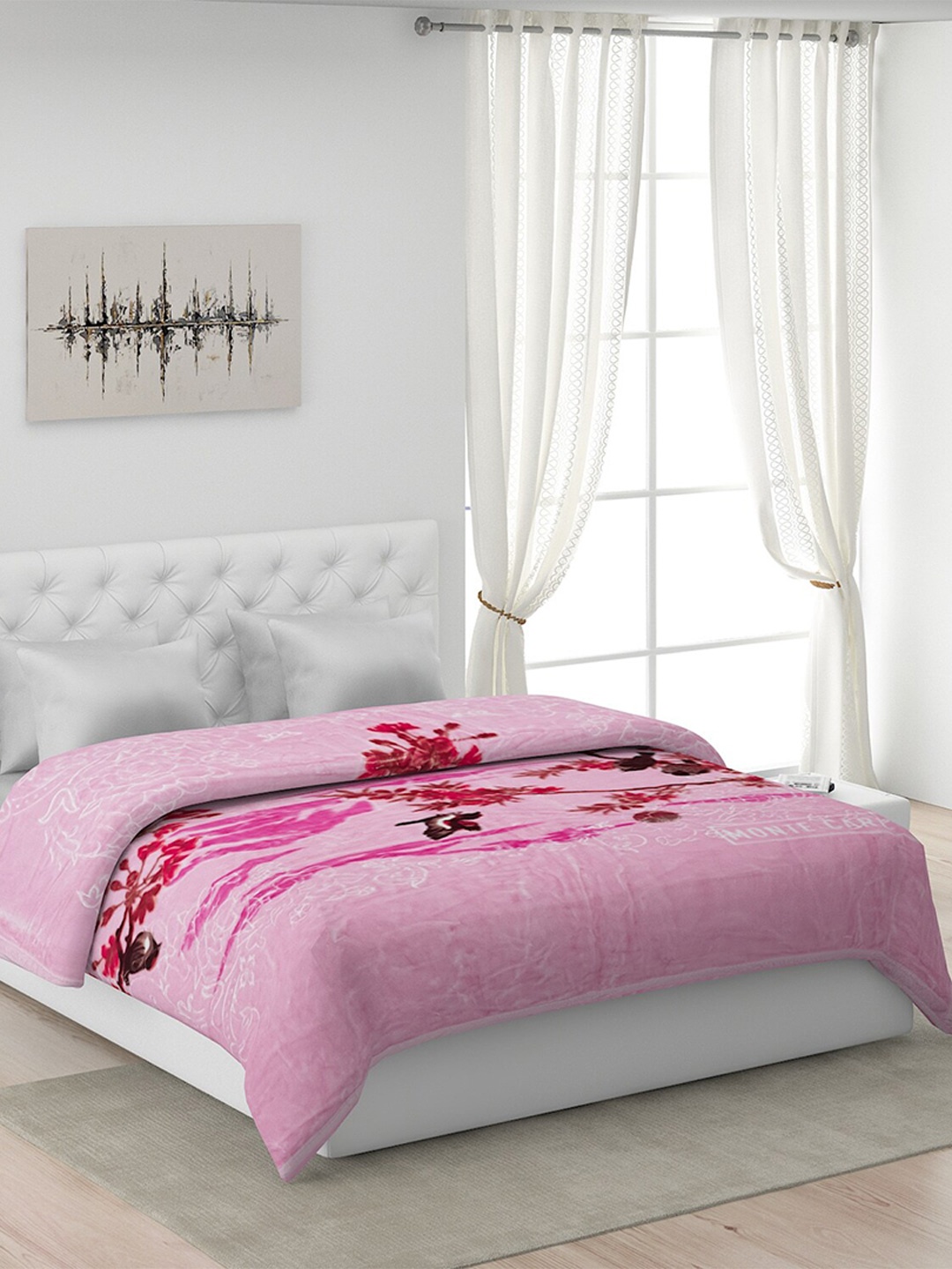 

Monte Carlo Pink Floral Printed 1000 GSM Heavy Winter Double Bed Blanket