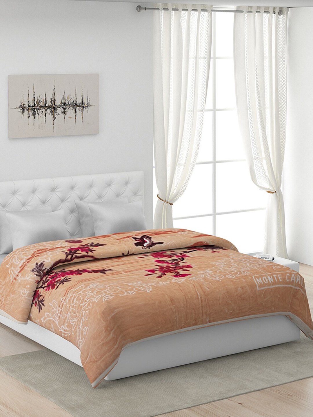 

Monte Carlo Beige Floral Printed Heavy Winter Double Bed Blanket