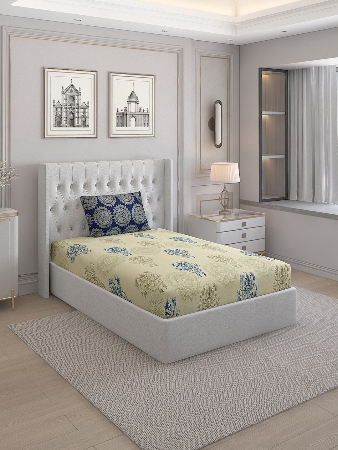 

Monte Carlo Beige Printed Pure Cotton 144 TC Single Bedsheet With 2 Pillow Covers