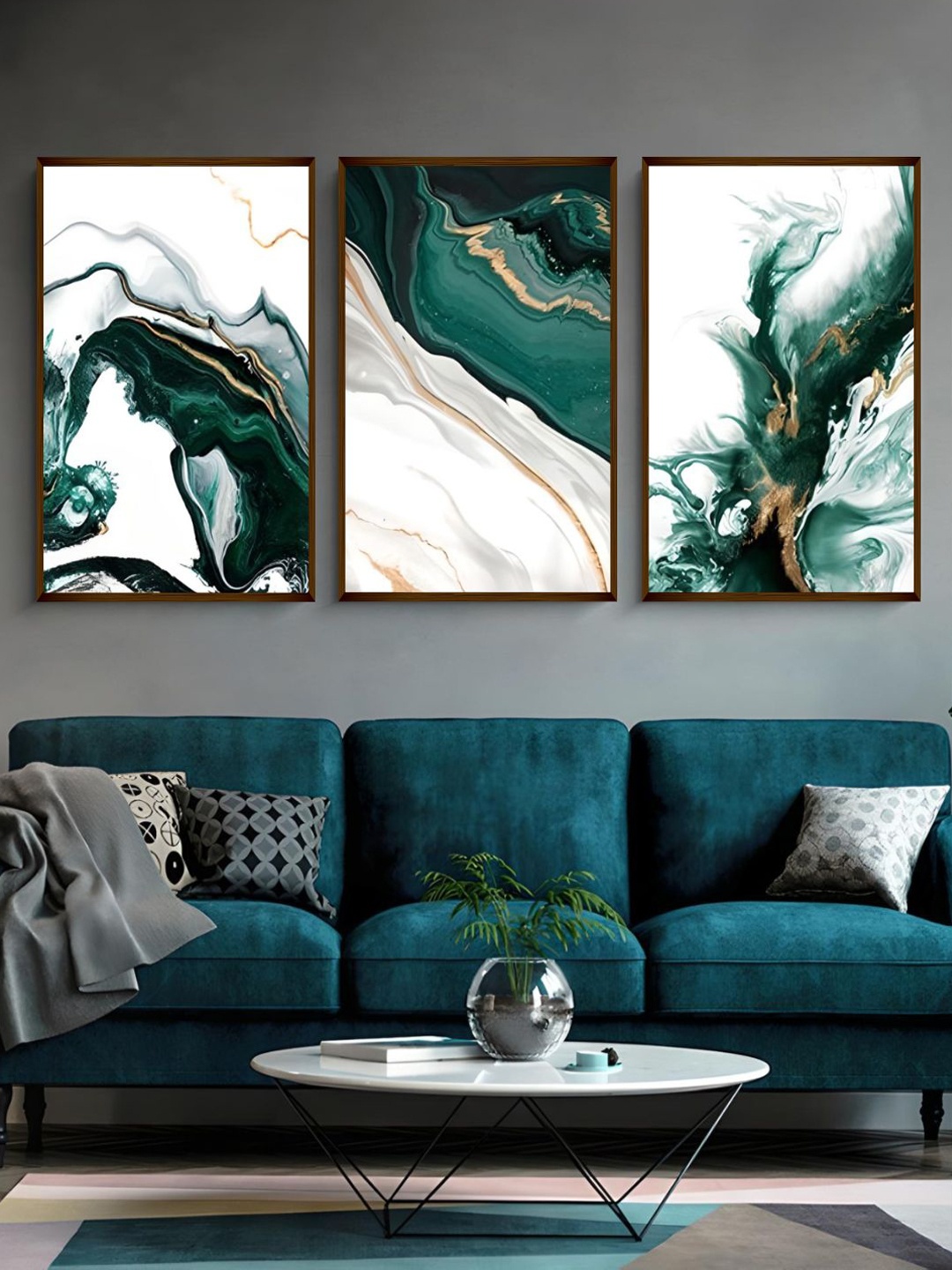 

The Art House Green & White 3 Pieces Abstract Canvas Painting Wall Art