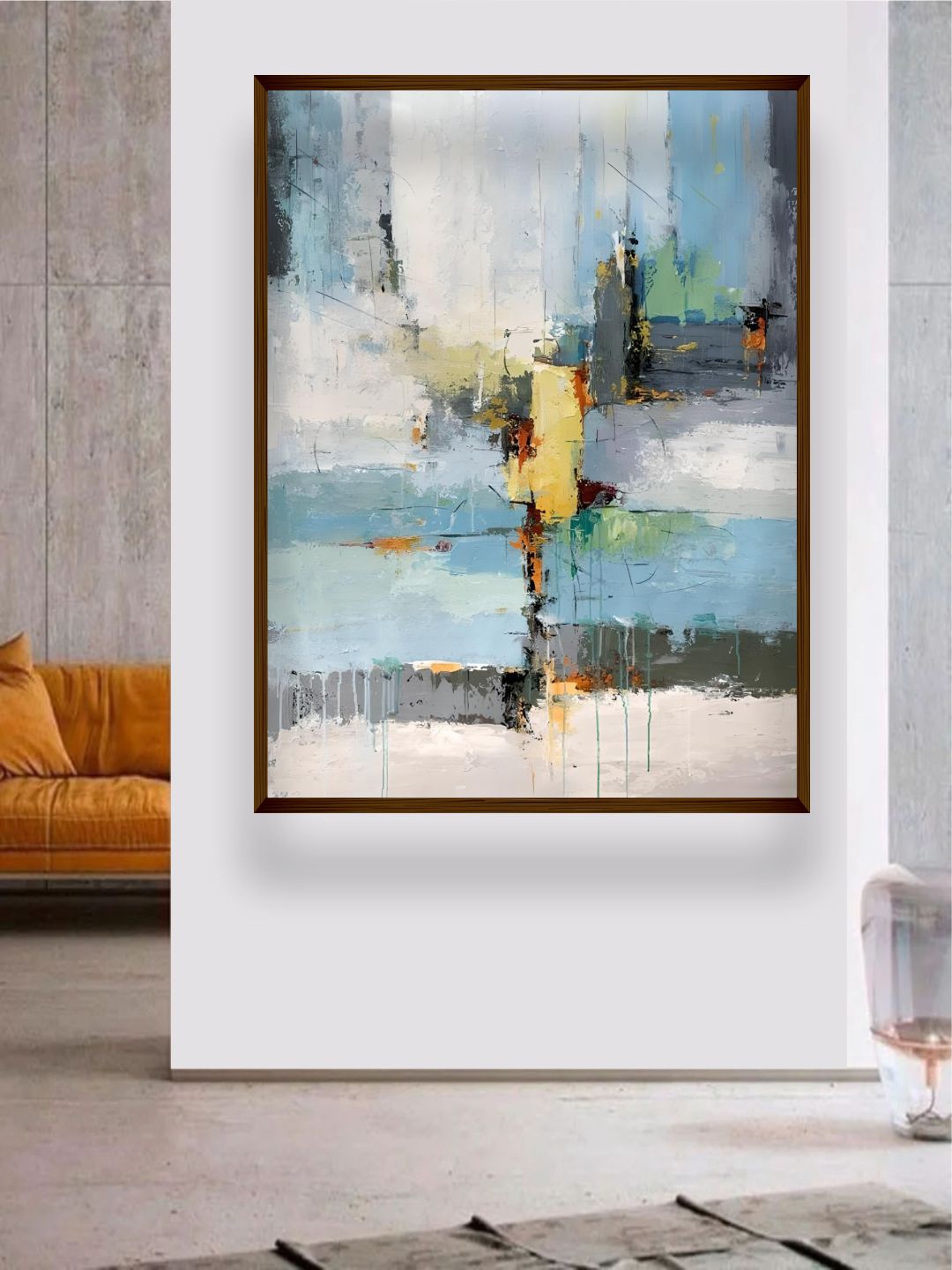 

The Art House White & Blue Canvas Abstract Framed Painting Wall Art