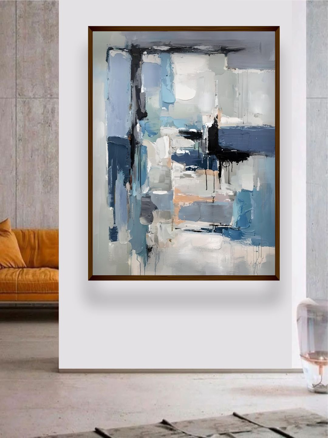 

The Art House Blue & White Canvas Abstract Framed Painting Wall Art