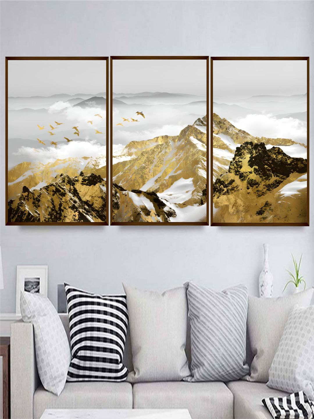 

The Art House 3 Pieces Brown & White Mountain Canvas Painting Wall Art