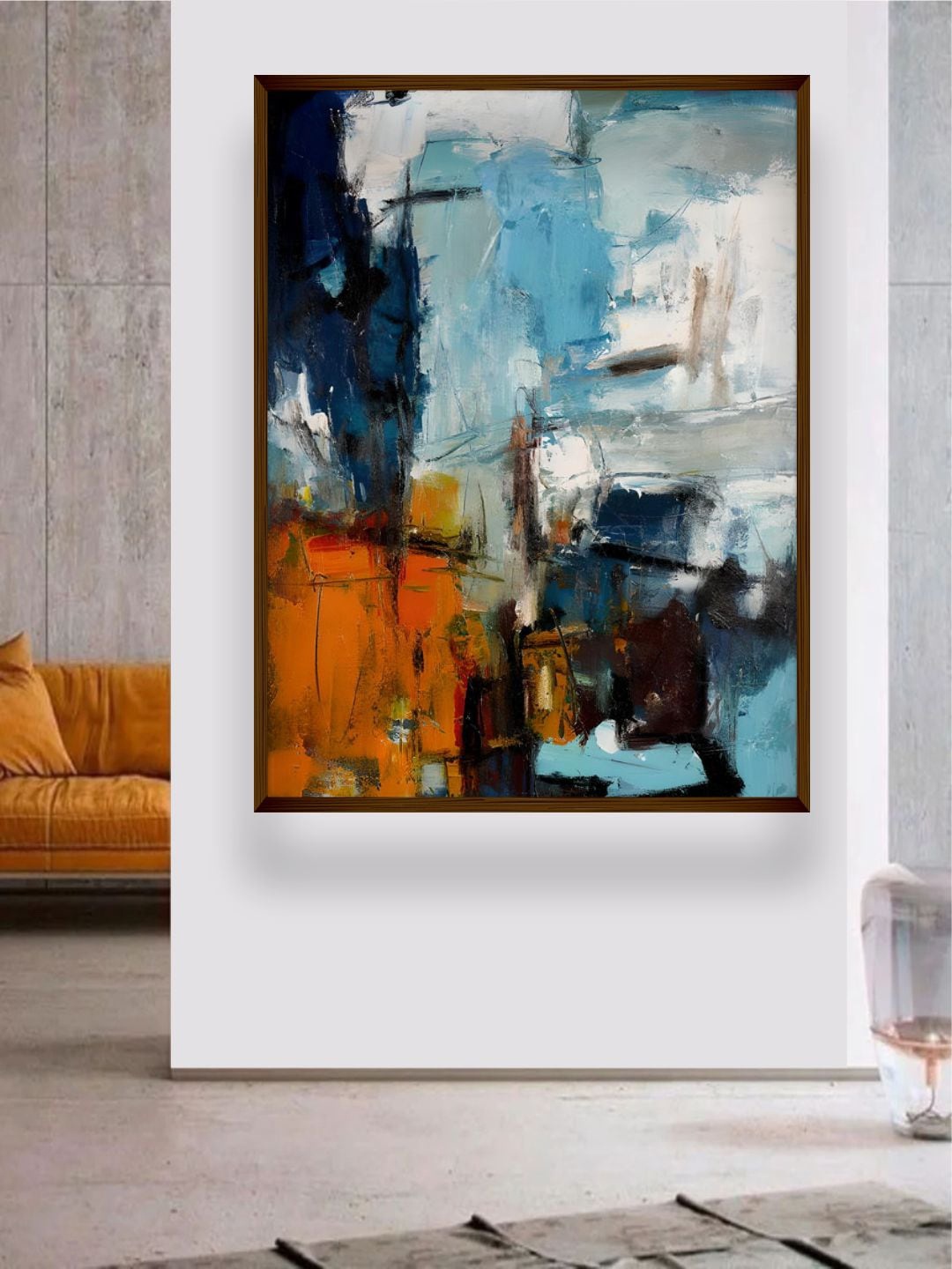 

The Art House Blue & White Abstract Wooden Framed Canvas Painting Wall Art