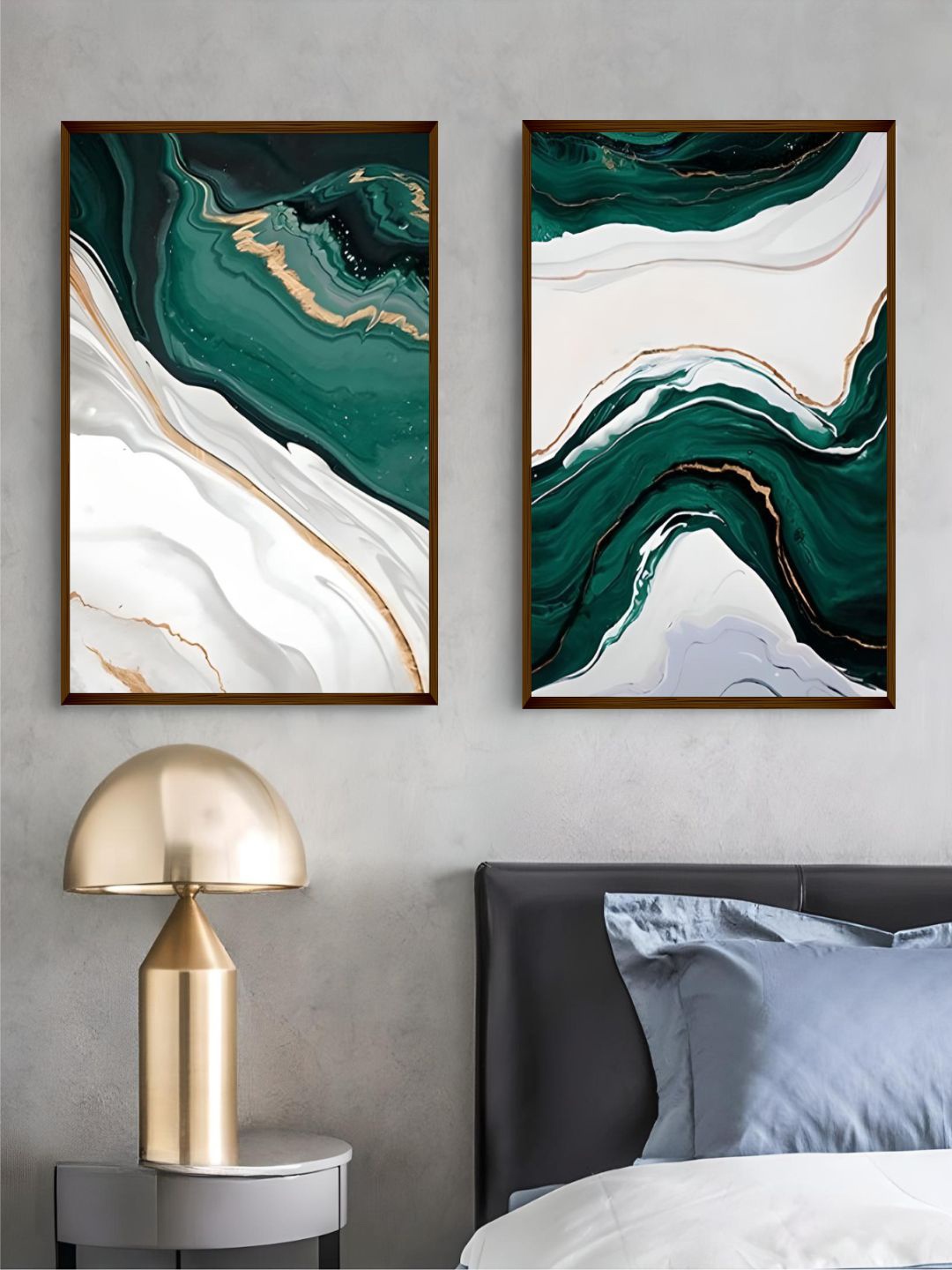 

The Art House Green & White 2 Pieces Canvas Abstract Framed Painting Wall Art