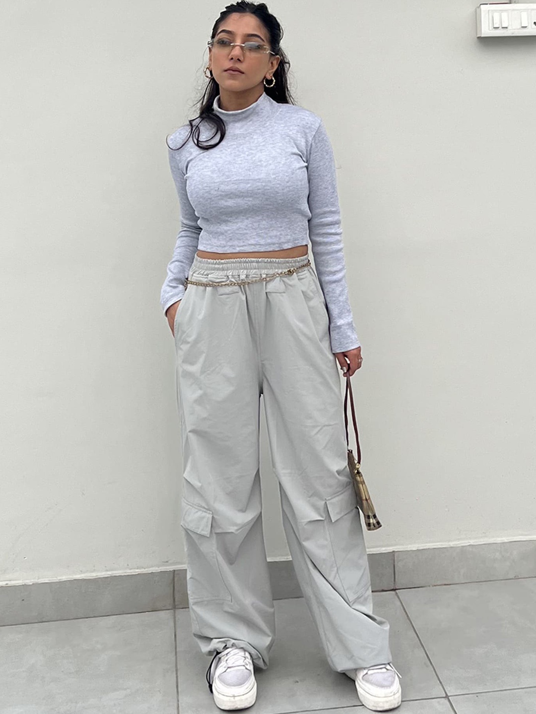 

Obleka High-Neck Top With Mid-Rise Cargo Trouser Co-Ords, Grey