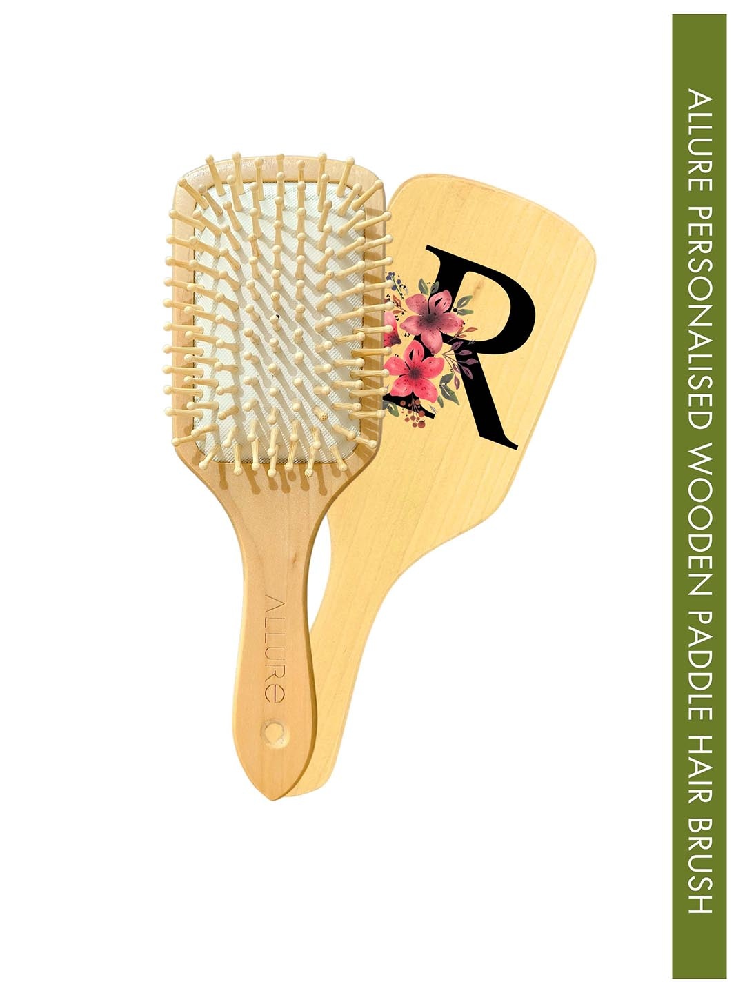 

ALLURE 'R' Letter Printed Paddle Hair Brush, Brown