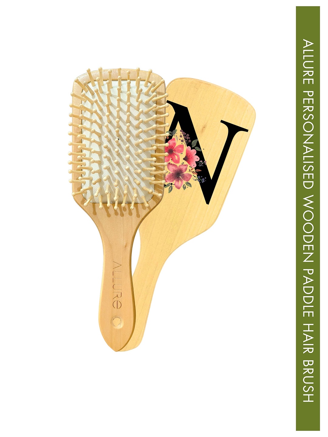 

ALLURE Floral & Letter N Print Paddle Hair Brush, Brown
