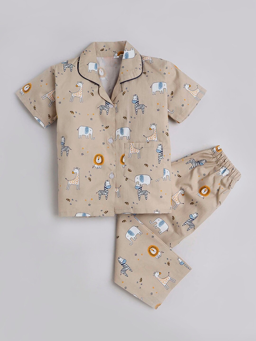

The Magic Wand Infant Girls Conversational Printed Pure Cotton Night suit, Beige