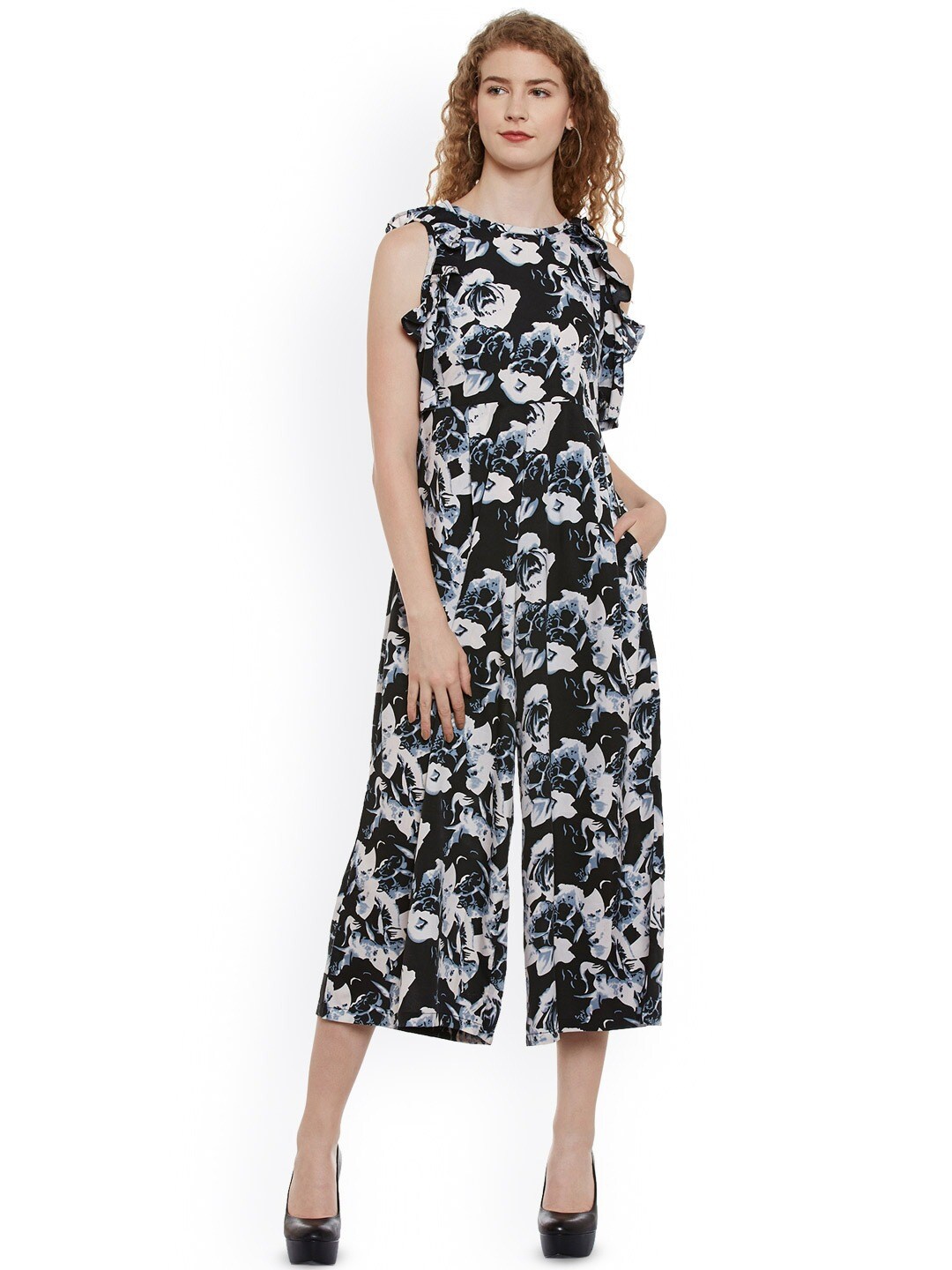 

BAESD Floral Printed Culotte Jumpsuit, Black