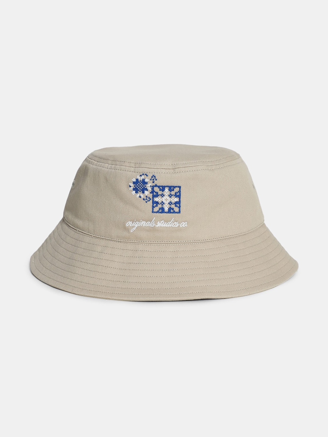 

Jack & Jones Men Embroidered Cotton Bucket Hat, Beige