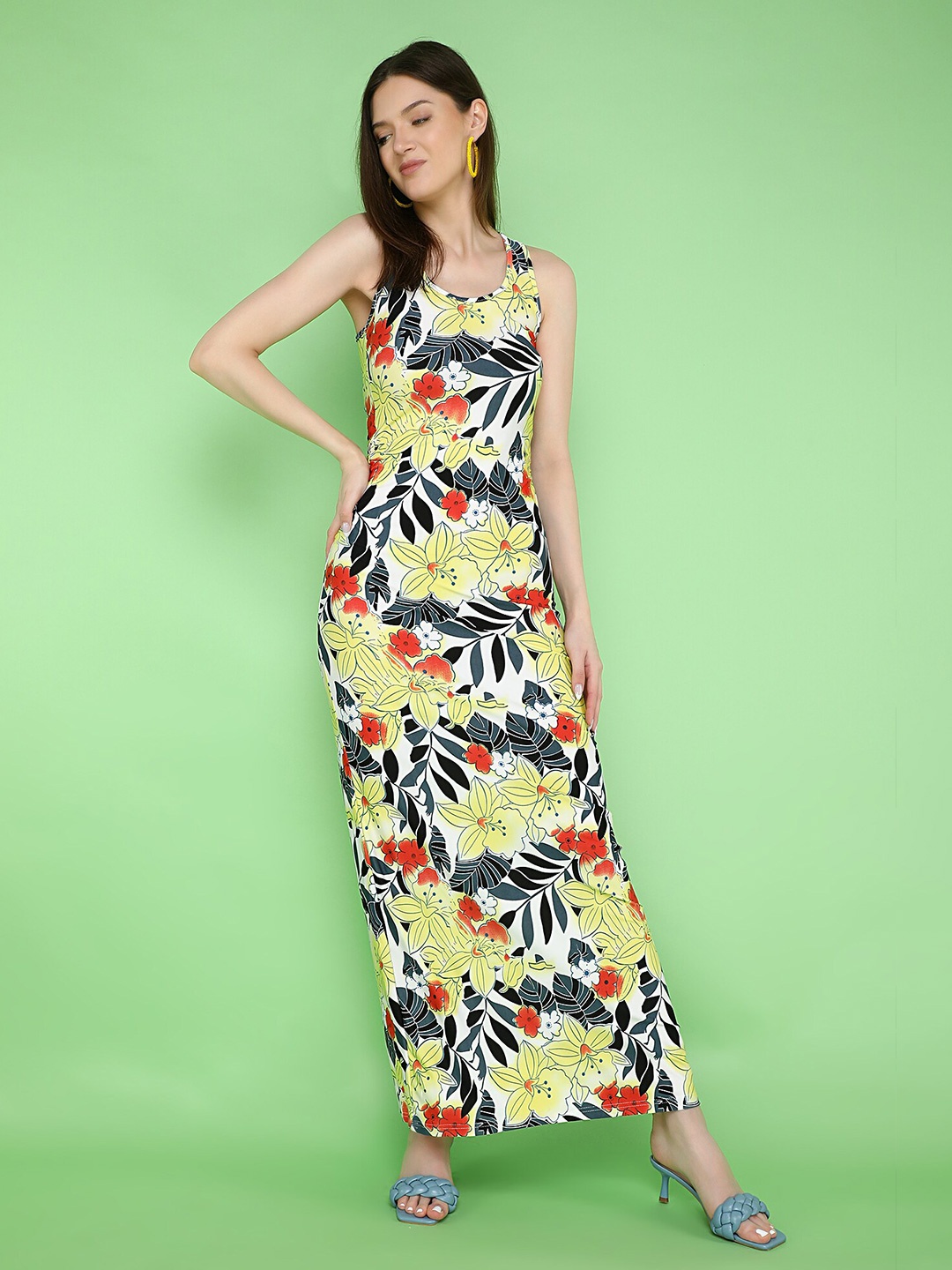 

LULU & SKY Floral Printed Shoulder Straps Maxi Dress, Yellow