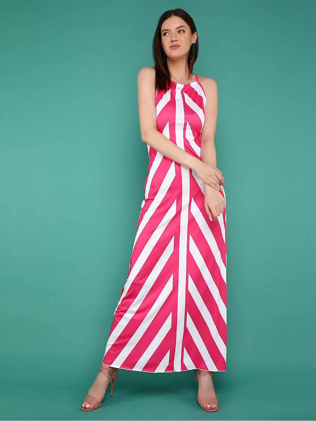 

LULU & SKY Striped Shoulder Straps Maxi Dress, Pink