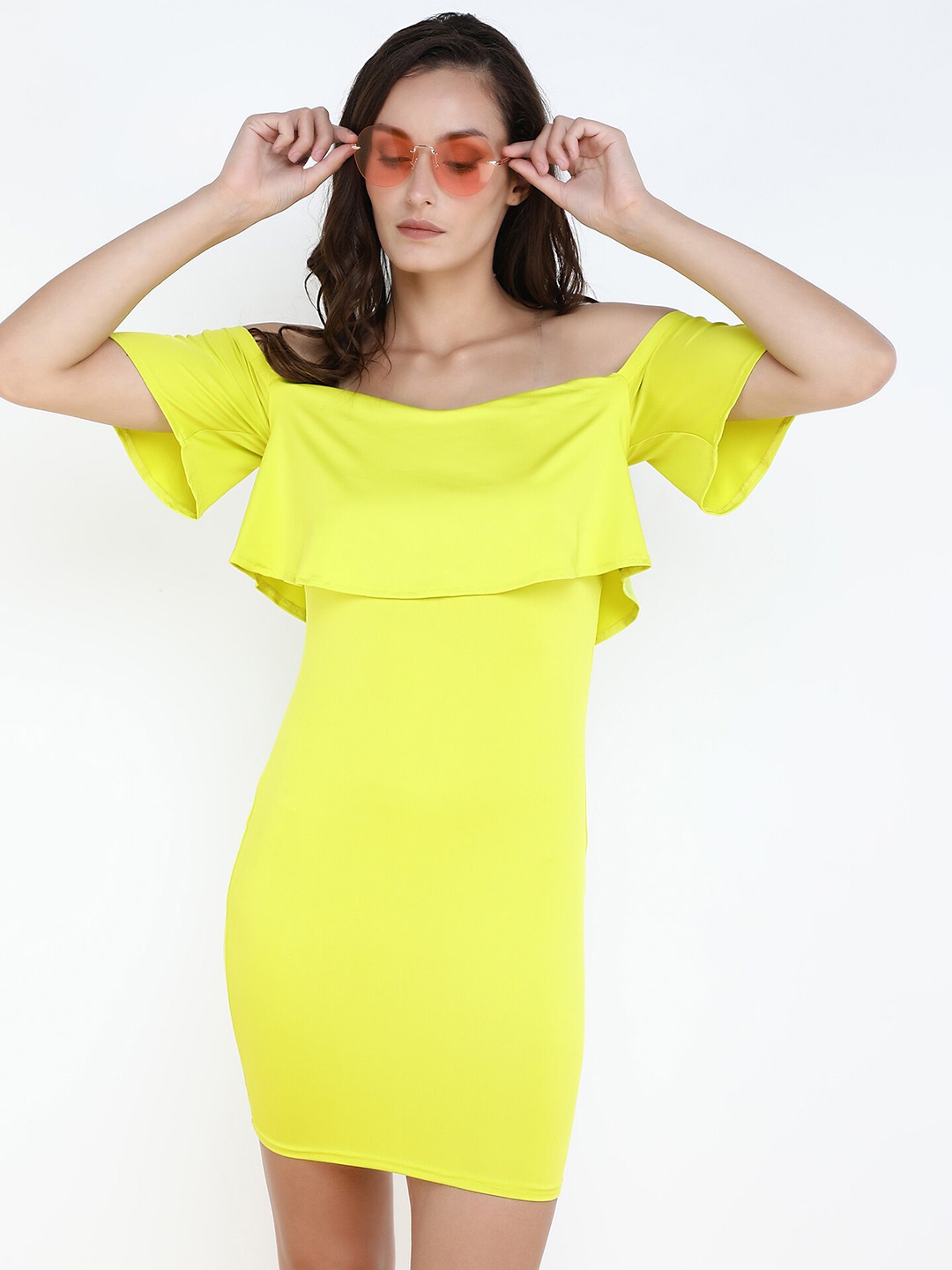 

LULU & SKY Off-Shoulder Flared Sleeve Sheath Dress, Yellow