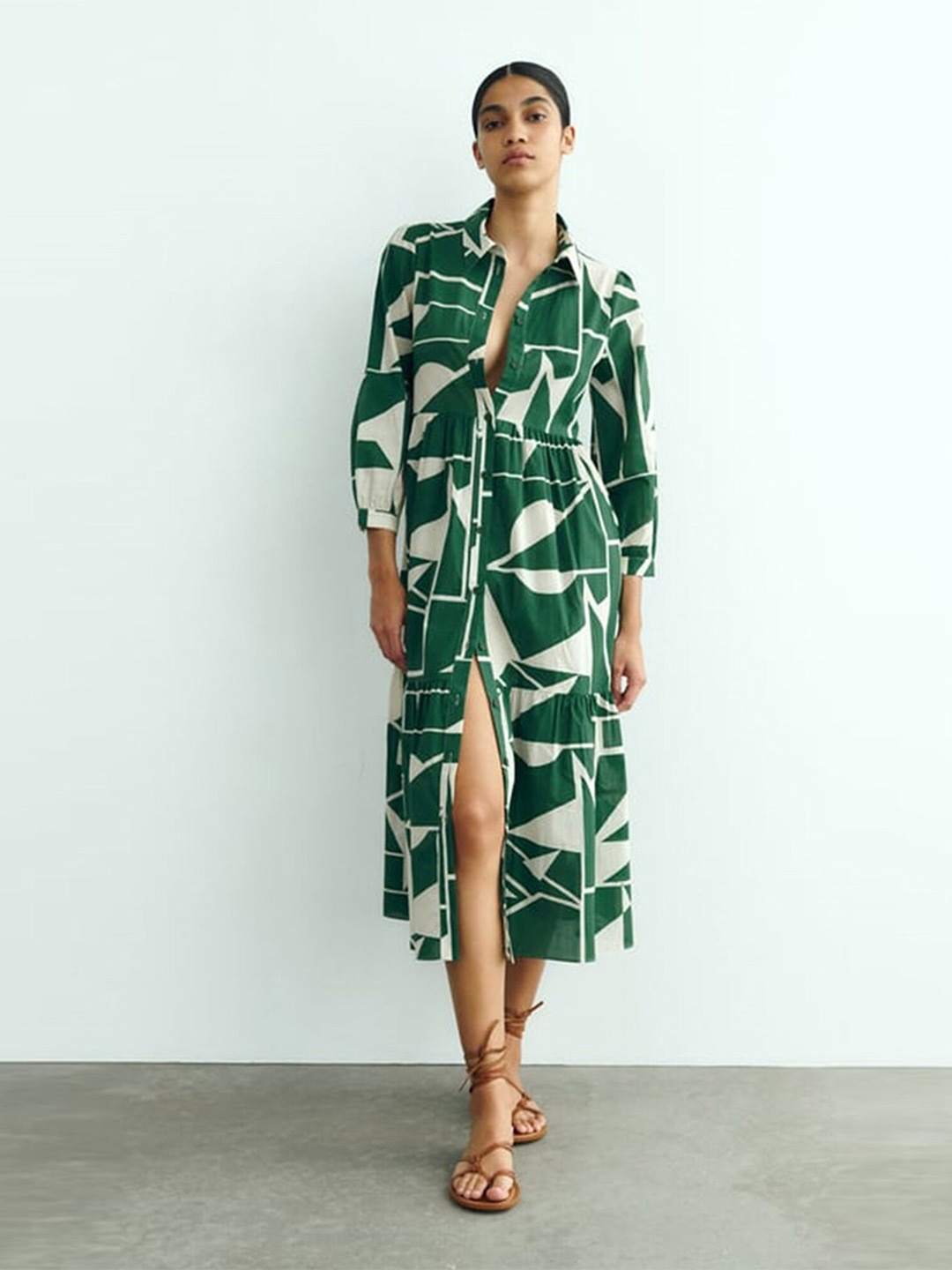 

LULU & SKY Abstract Printed Mandarin Collar A-Line Dress, White