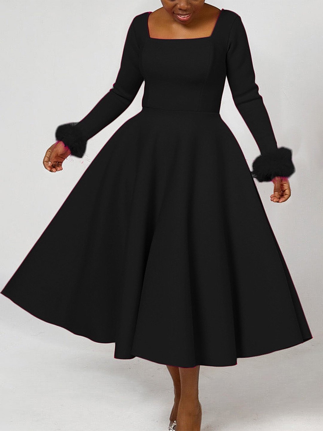 

LULU & SKY Square Neck Fit and Flare Midi Dress, Black