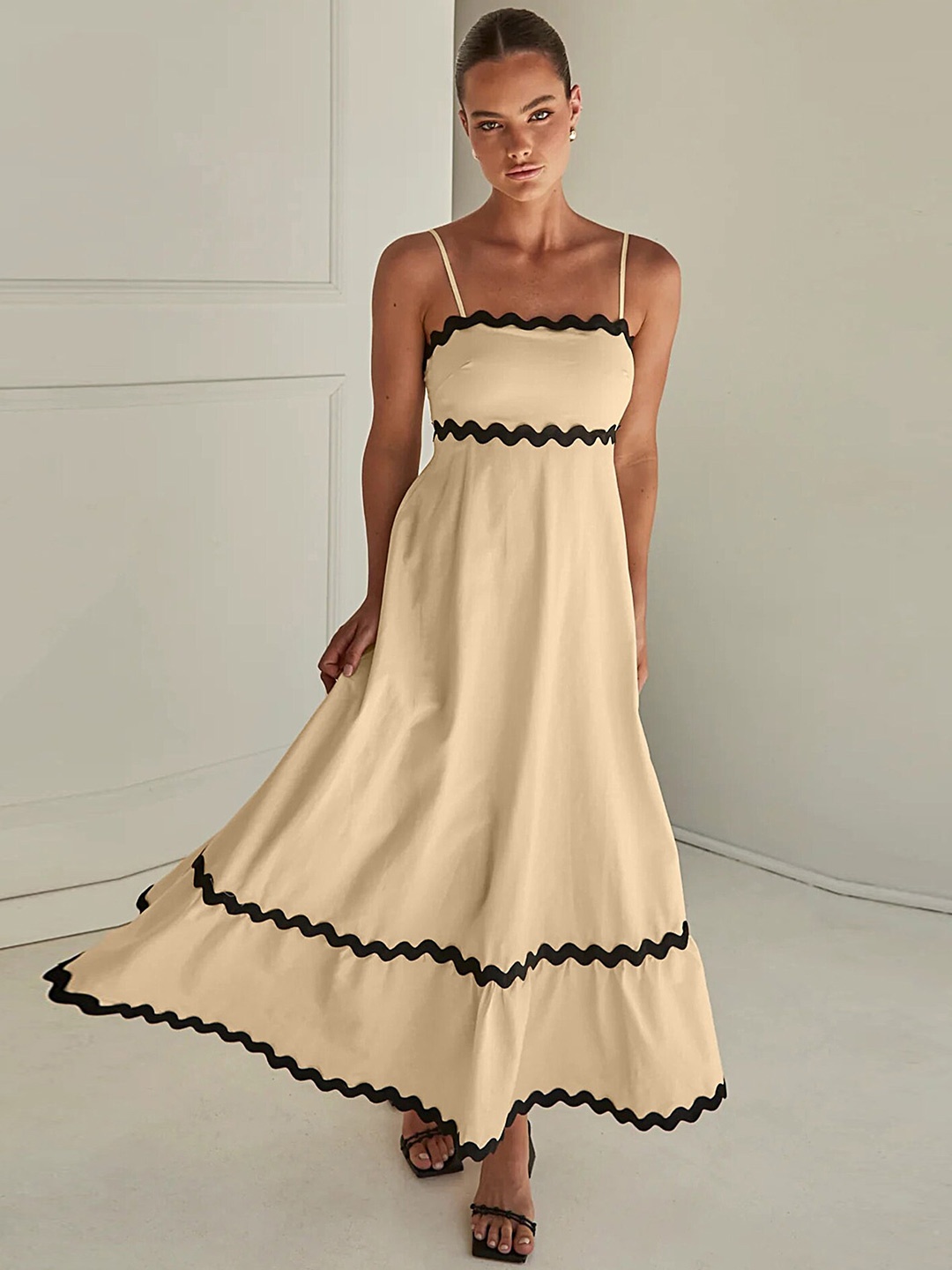 

LULU & SKY Shoulder Straps Maxi Dress, Beige