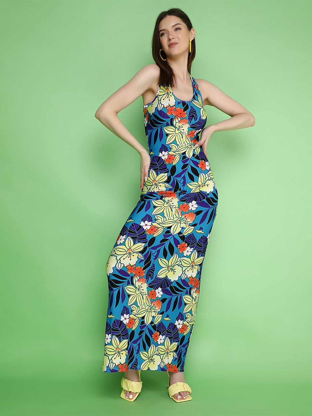 

LULU & SKY Floral Printed Sleeveless Maxi Dress, Blue