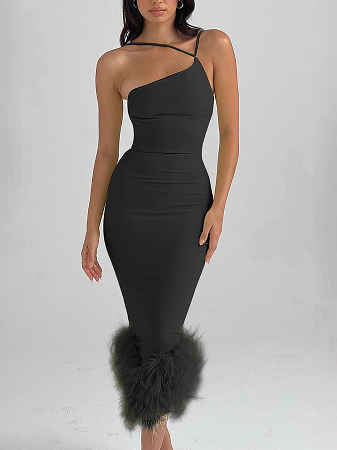 

LULU & SKY One Shoulder Bodycon Midi Dress, Black